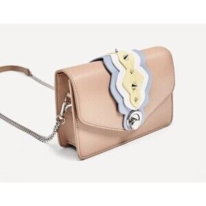 Zara TRF Light Pink Tan Crossbody Handbag Silver Chain Studded Purse Clutch